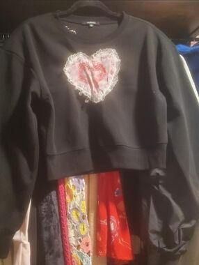 Black Kids Sweatshirt with Pink Heart Graphic